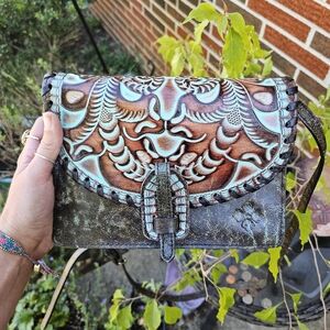 Patricia Nash Lanza Leather Turquoise Crossbody